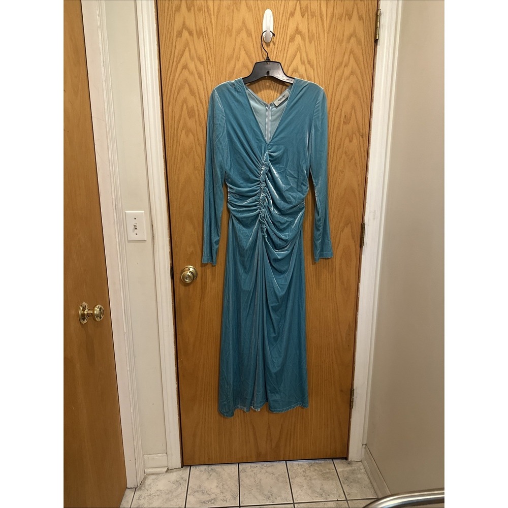 RACHEL COMEY  New York Tourquoise Velvet Dress Size 6 Maxi Long Sleeves Boho